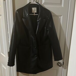 Women's Black Faux Leather Coat